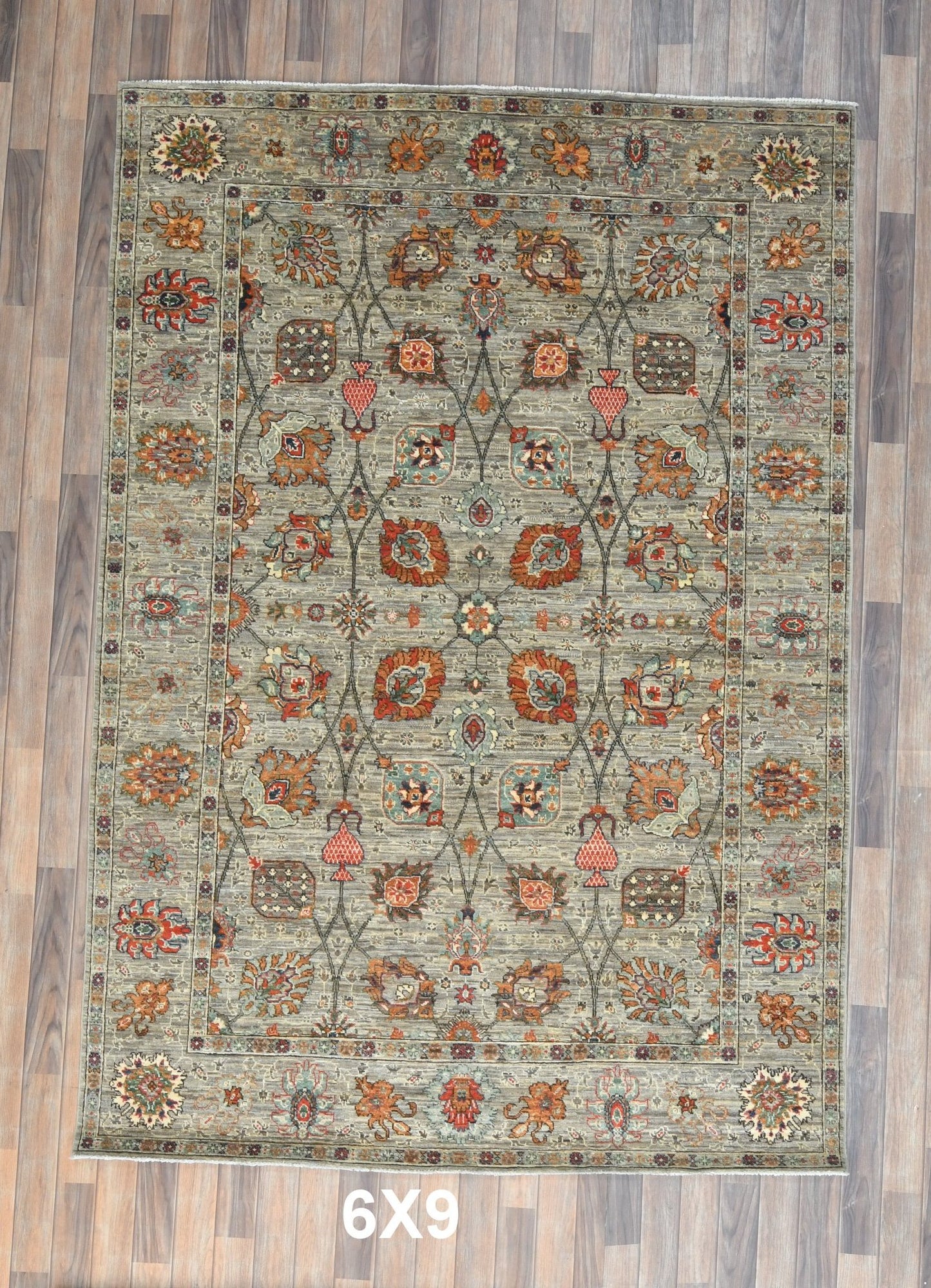 Gray Mohal 6X9 Handmade Wool Rug # 14616