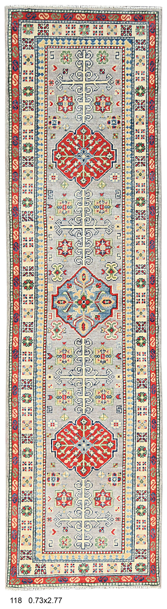 Kazak Gray 2' 5"X9' Handmade Wool Runner Rug # 14479
