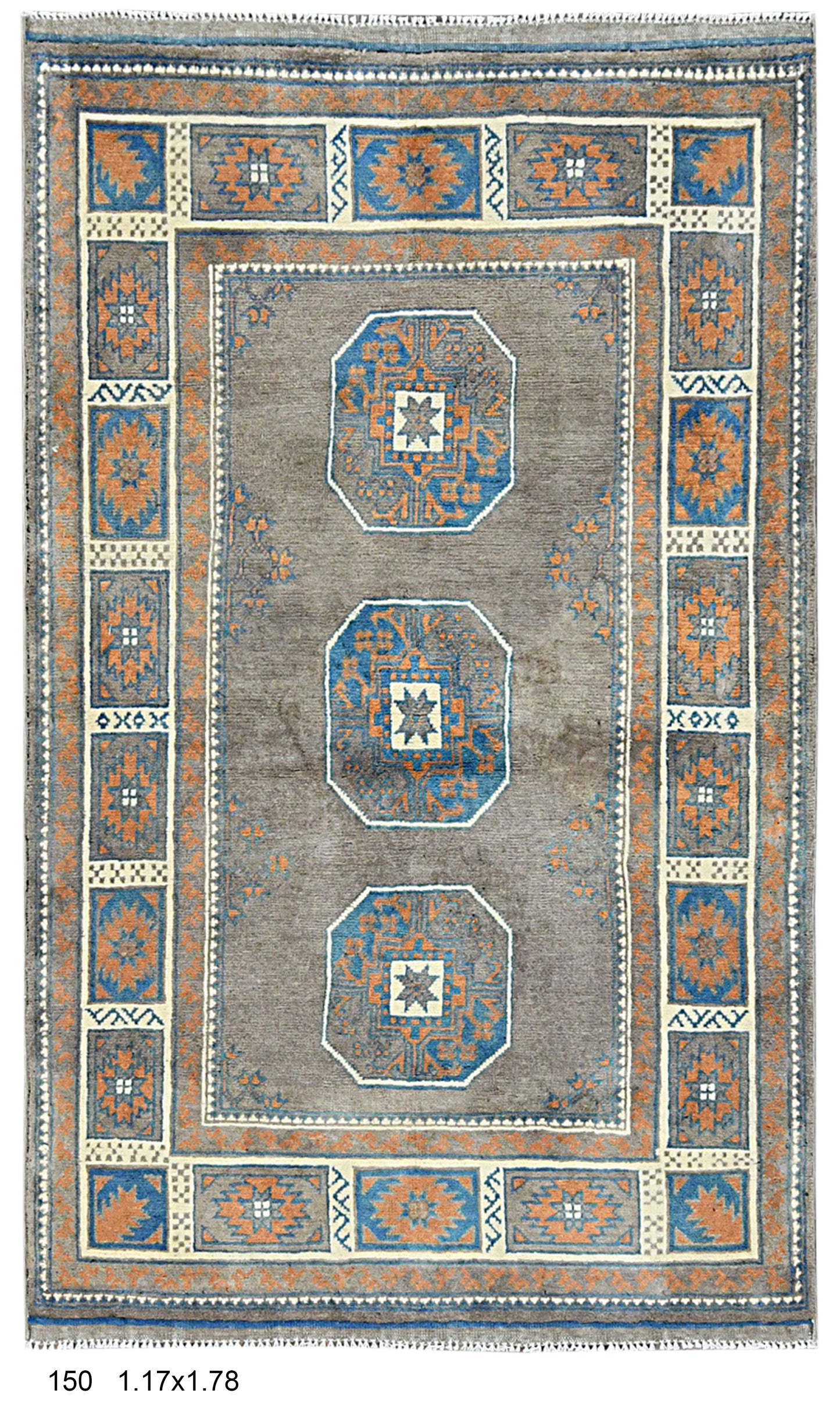 Gray 4X6 Tribal Afghan Handmade Wool Rug # 14511