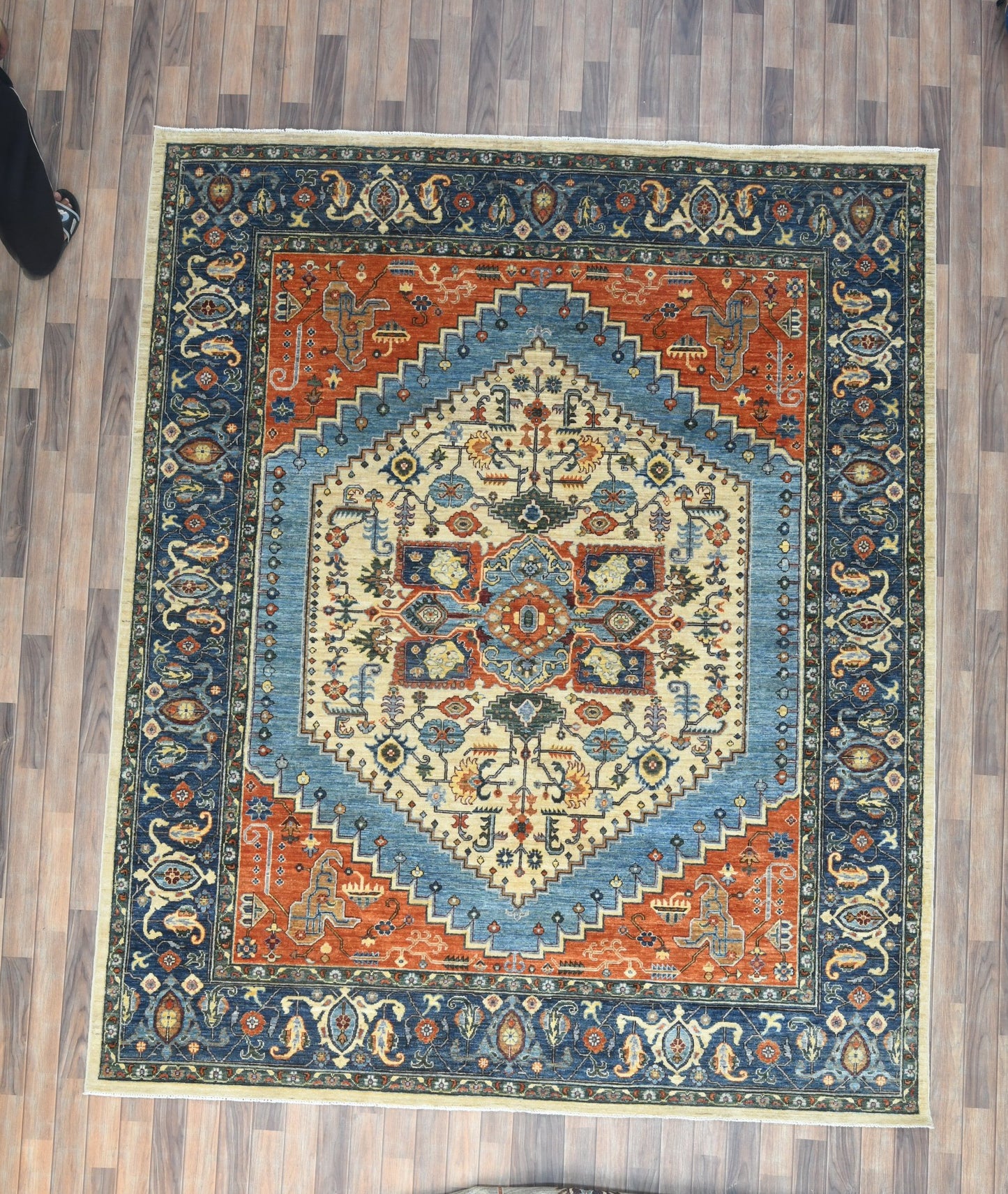 8X10 Afghan Heriz Red/Navy Handmade Wool Rug # 14623