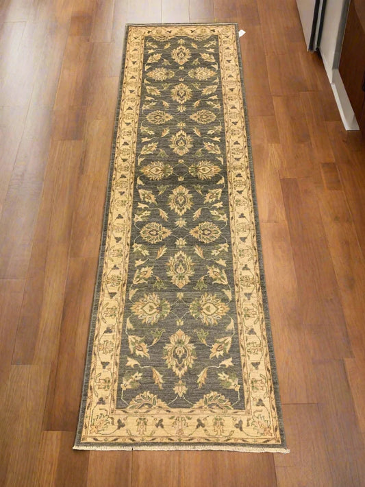 Chobi Gray 2' 10"X10' Handmade Wool Runner Rug # 11143