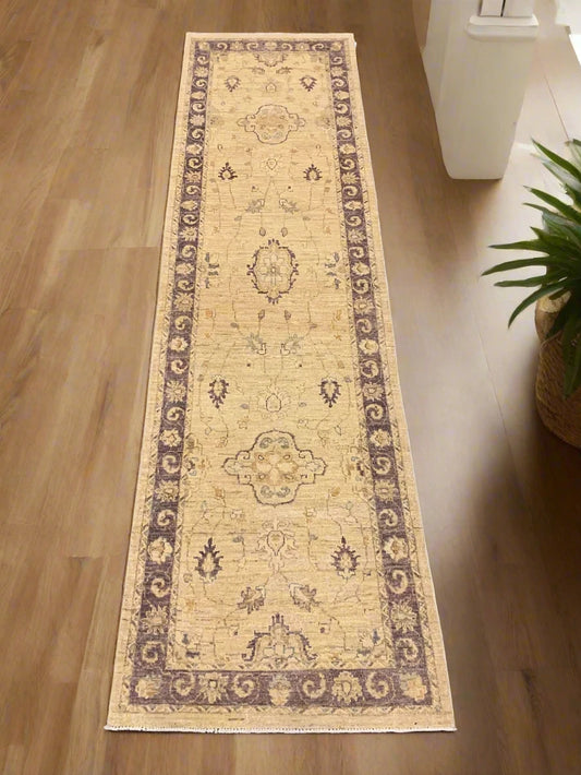 Chobi Gold 2' 8"X10' Handmade Wool Runner Rug # 10577