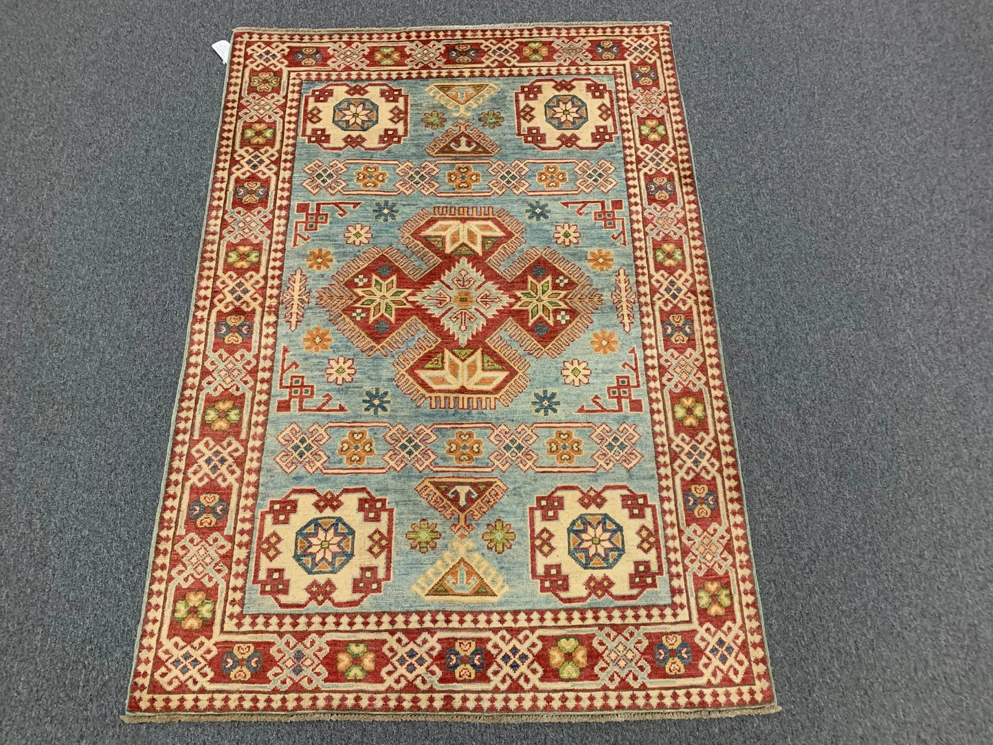 Kazak Light Blue 4X6 Handmade Wool Rug # 9492