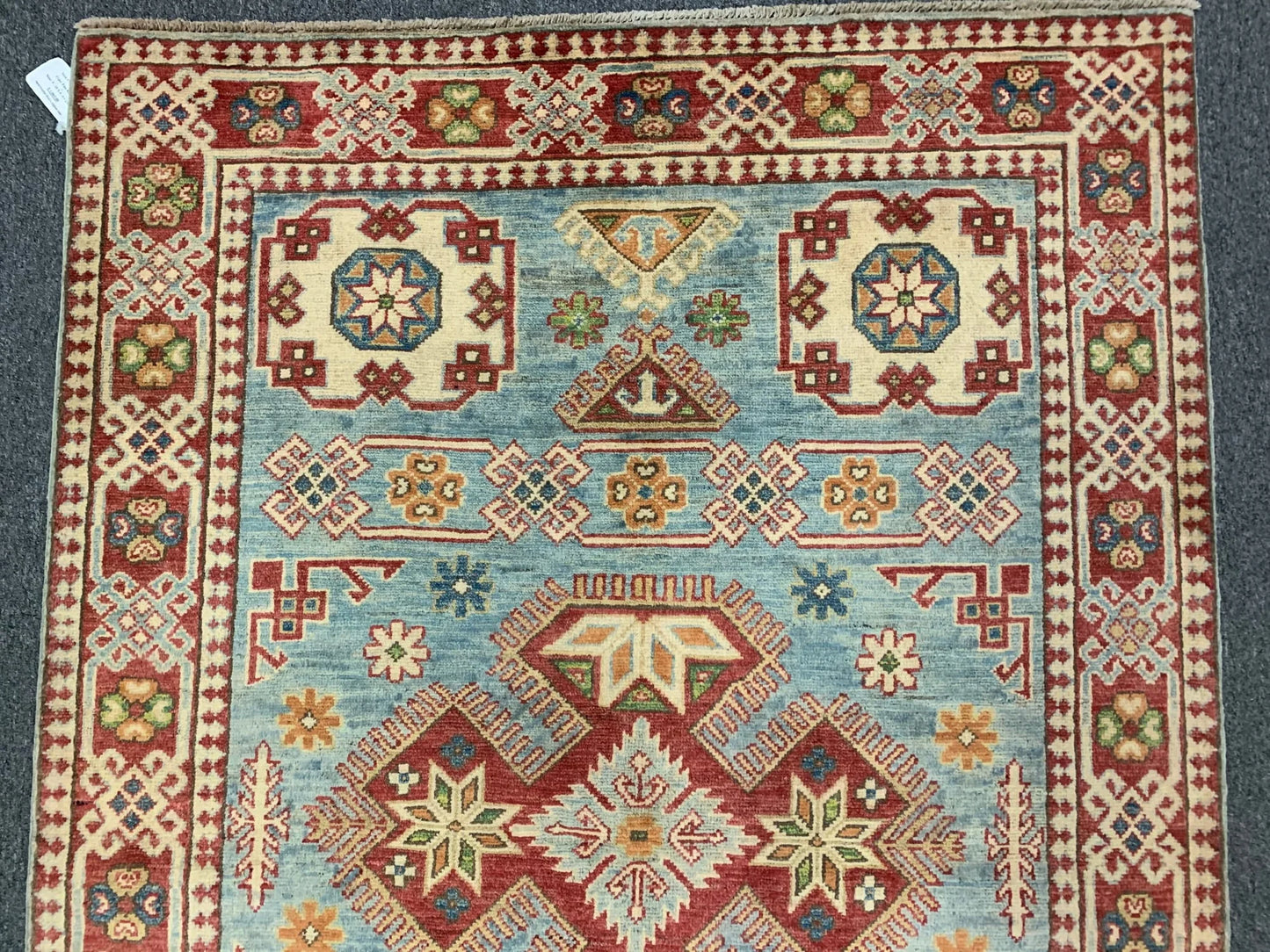 Kazak Light Blue 4X6 Handmade Wool Rug # 9492