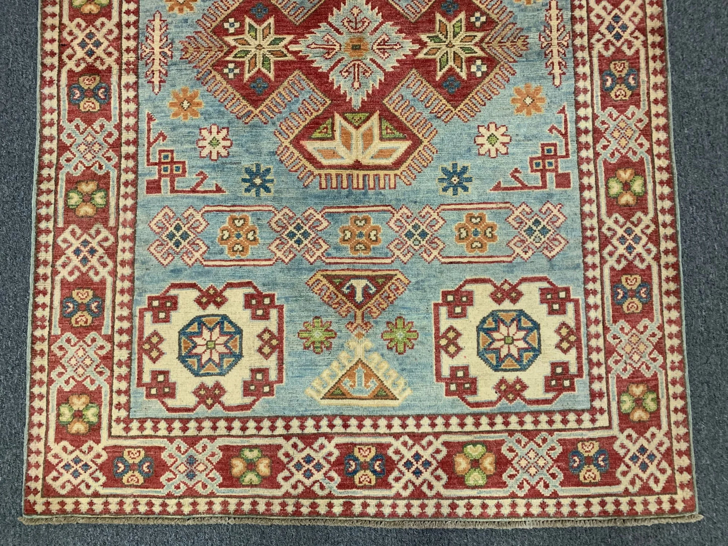 Kazak Light Blue 4X6 Handmade Wool Rug # 9492