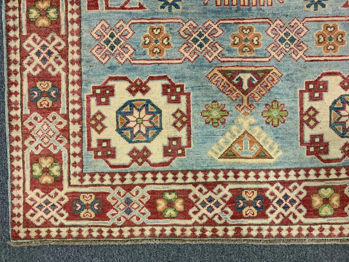 Kazak Light Blue 4X6 Handmade Wool Rug # 9492