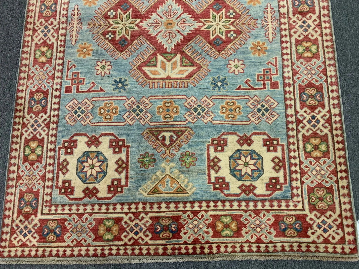Kazak Light Blue 4X6 Handmade Wool Rug # 9492