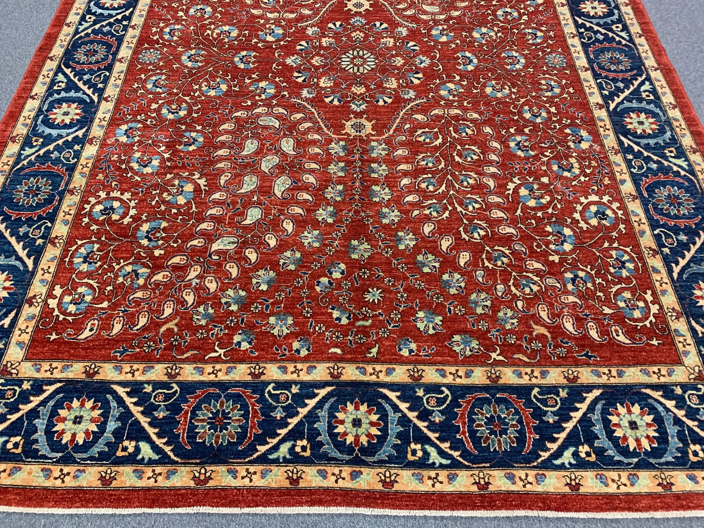 Red/Navy Blue Tabrez 9X12 Handmade Wool Rug # 11084