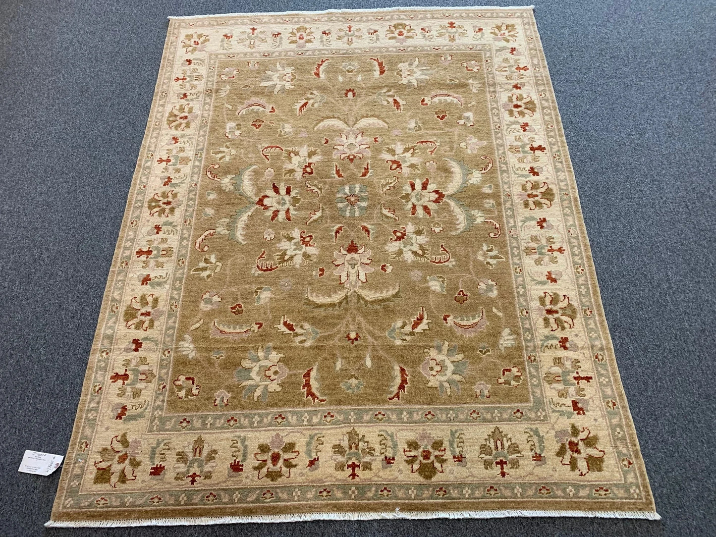 Chobi Antique green 5X7 Handmade Wool Rug # 7995