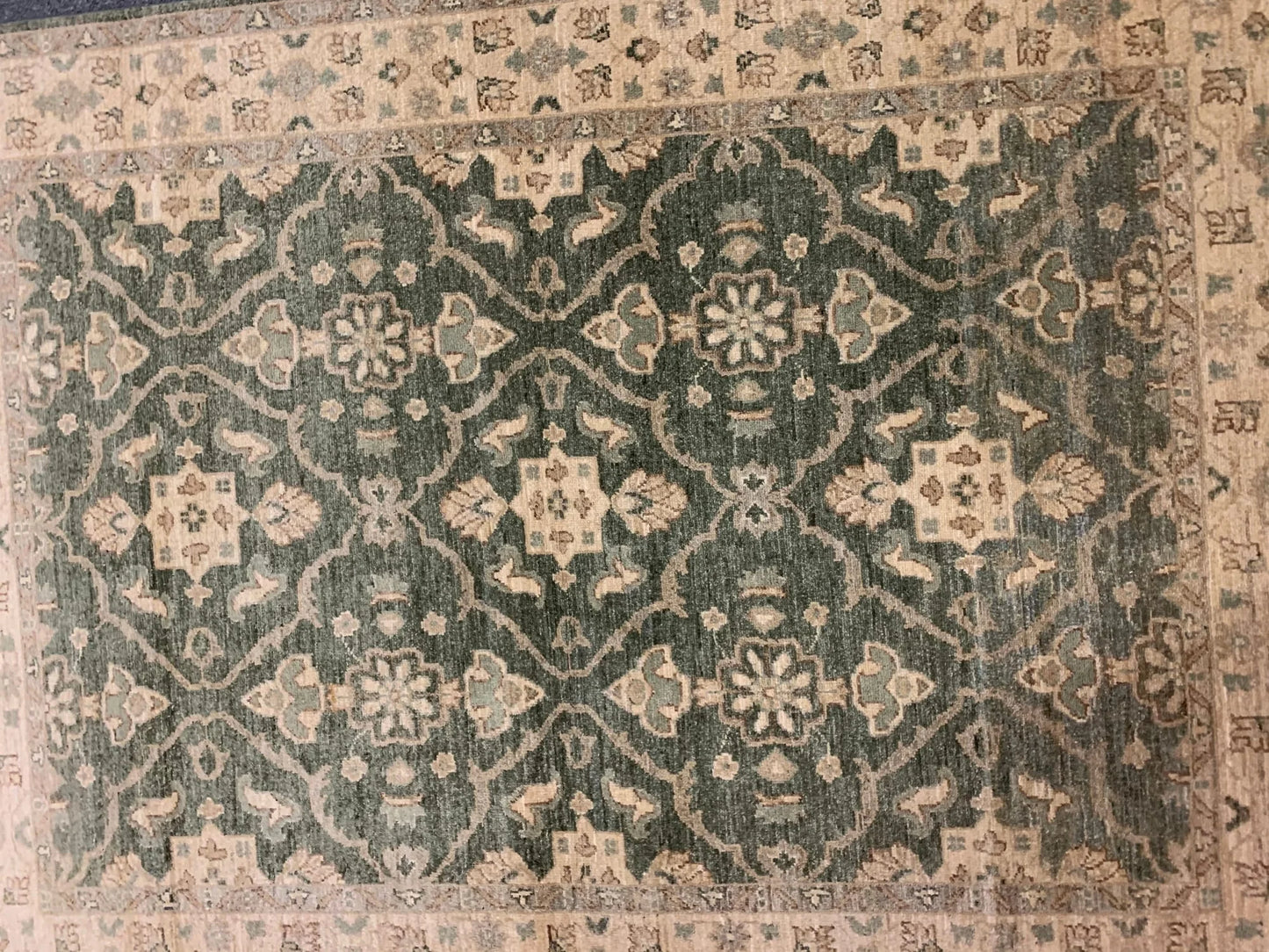 Chobi antique Green 5X7 Handmade Wool Rug # 10467