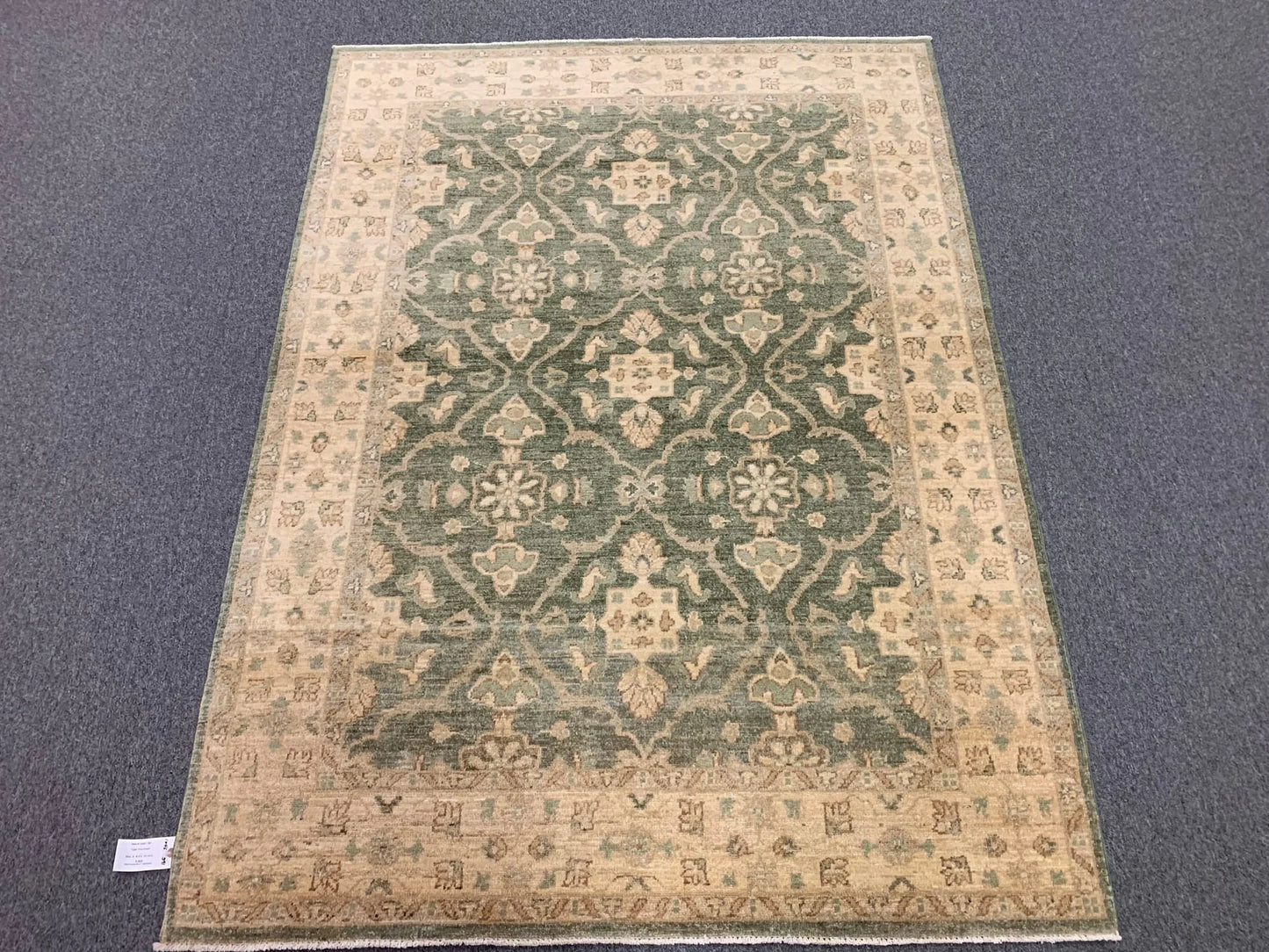 Chobi antique Green 5X7 Handmade Wool Rug # 10467