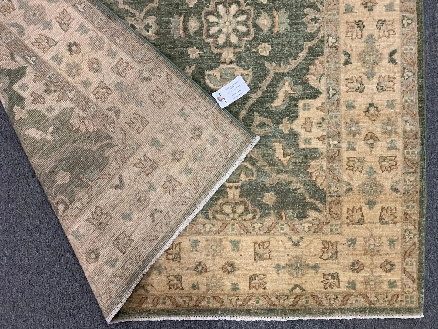 Chobi antique Green 5X7 Handmade Wool Rug # 10467
