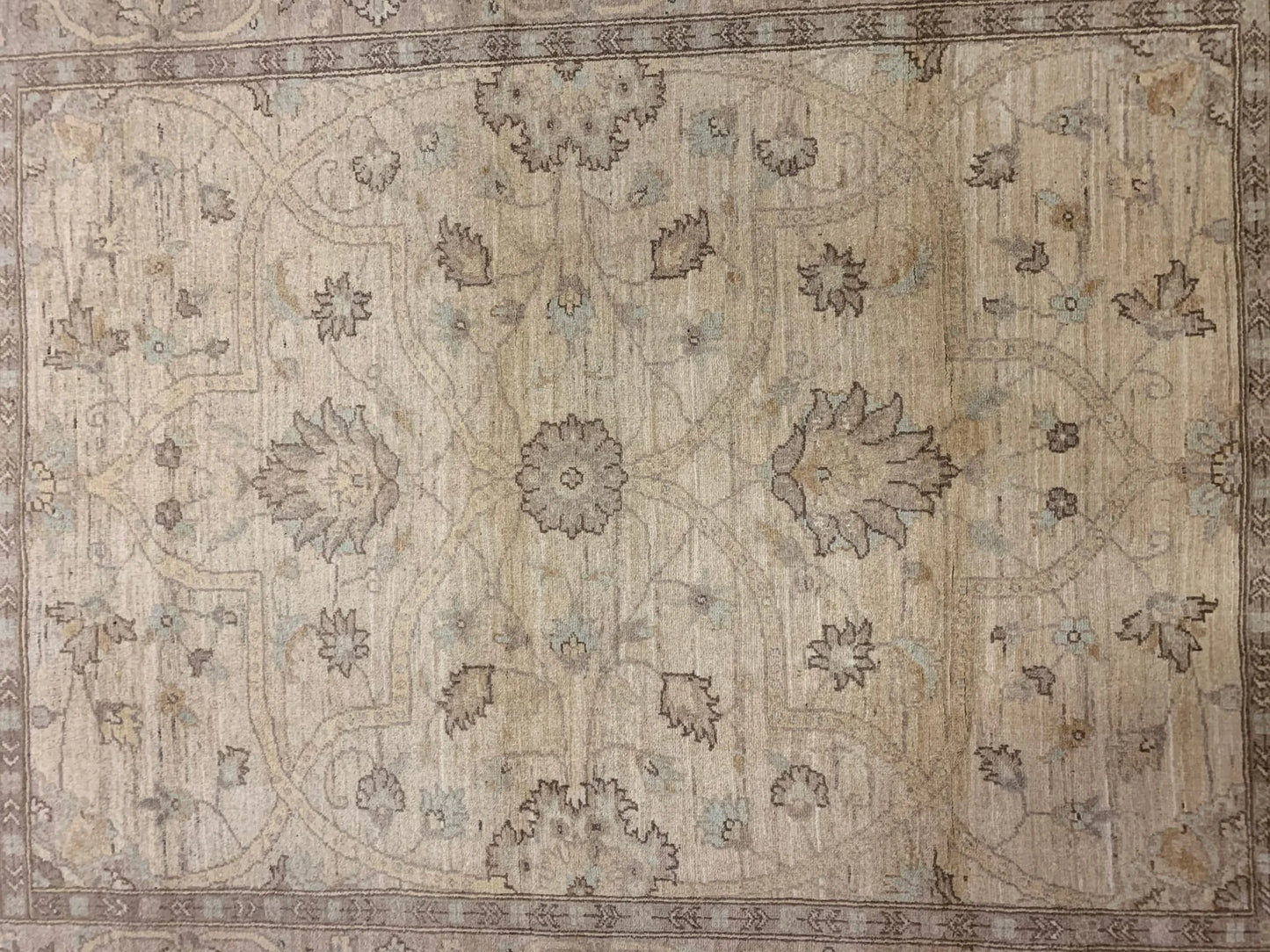 Chobi Ivory/Brown 5X7 Handmade Wool Rug # 10854