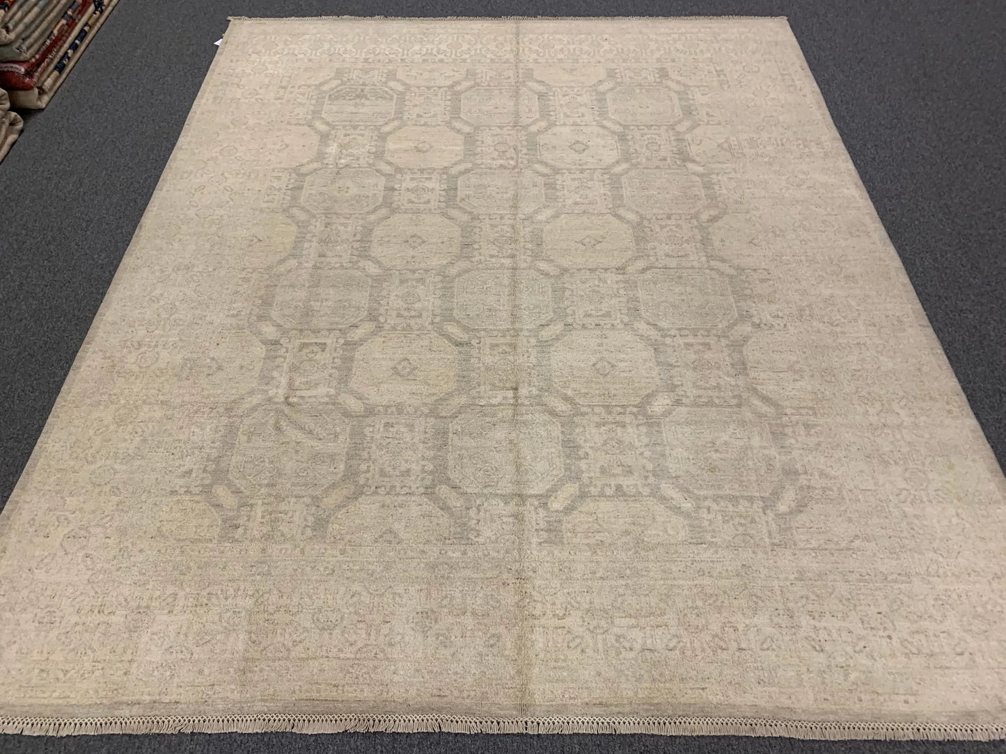 Chobi 8X10 Soft Gray/Ivory Handmade Wool Rug # 11390