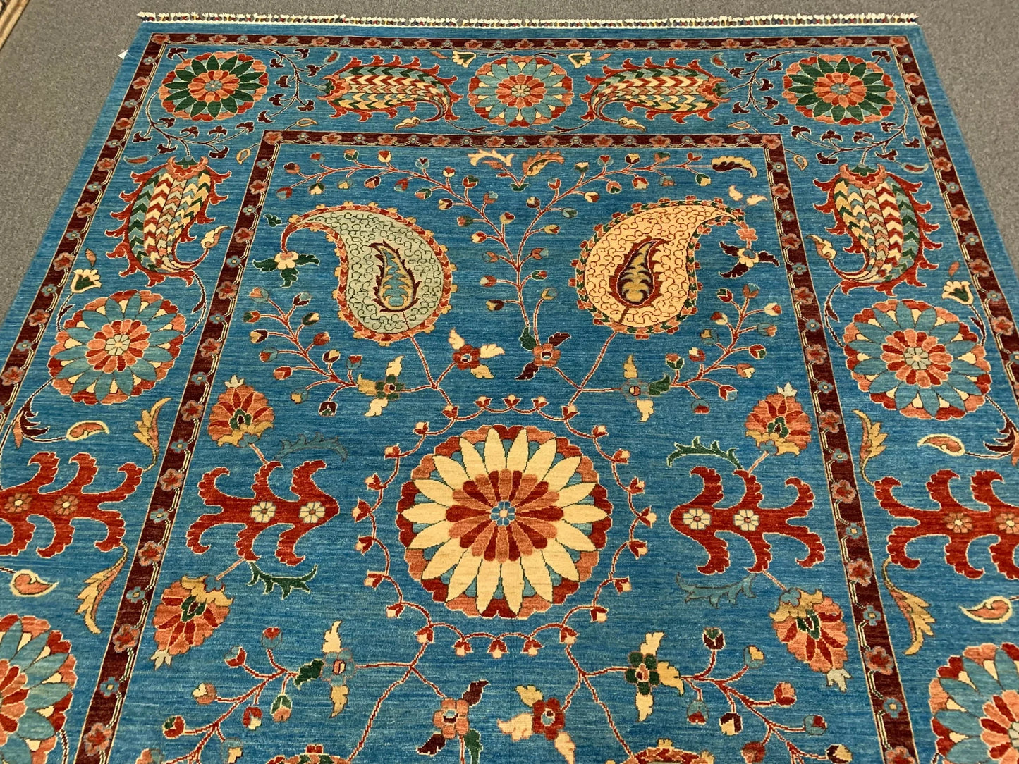 Mint Blue 9X12 Suzani Handmade Wool Rug # 11250
