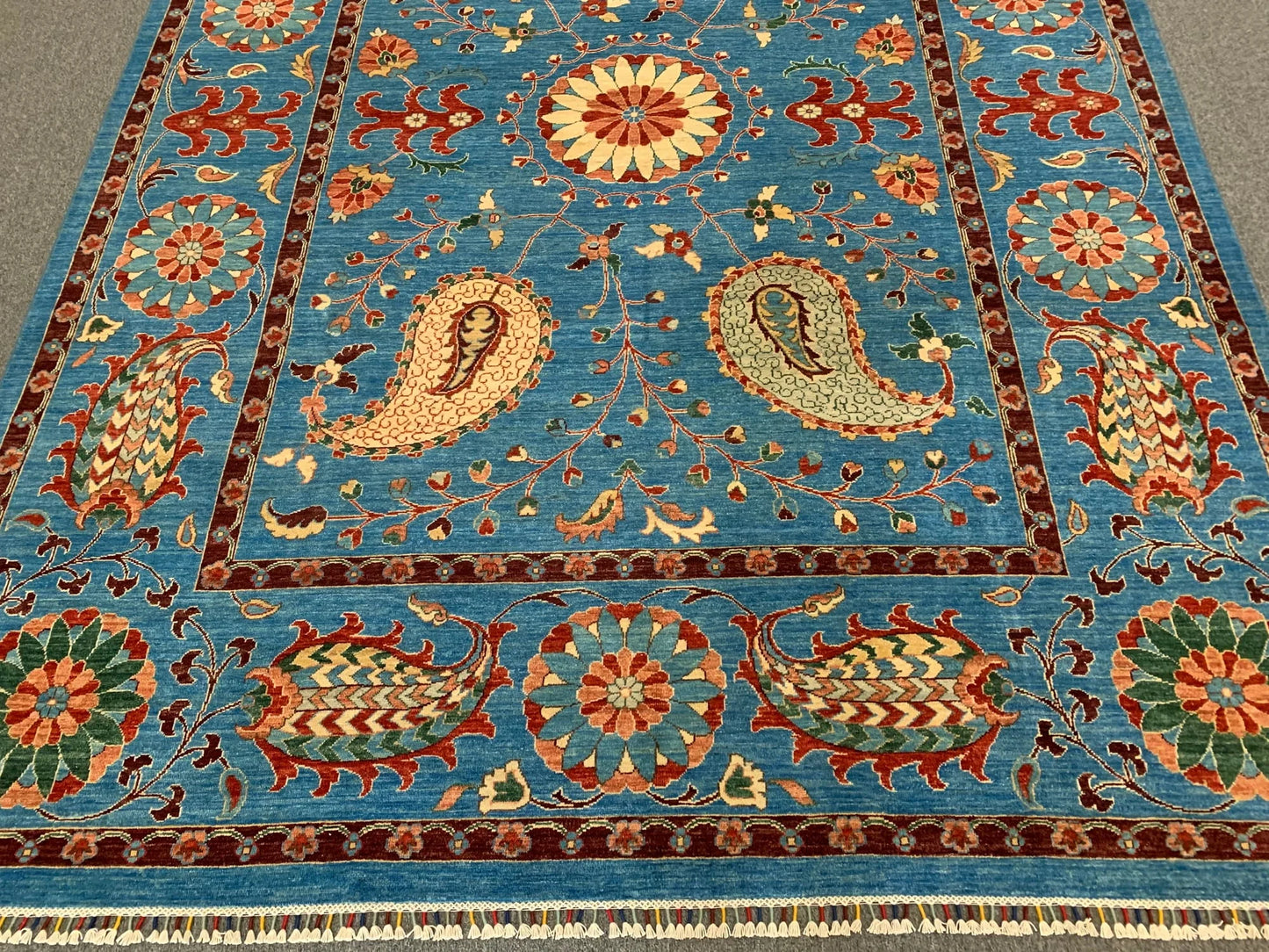 Mint Blue 9X12 Suzani Handmade Wool Rug # 11250