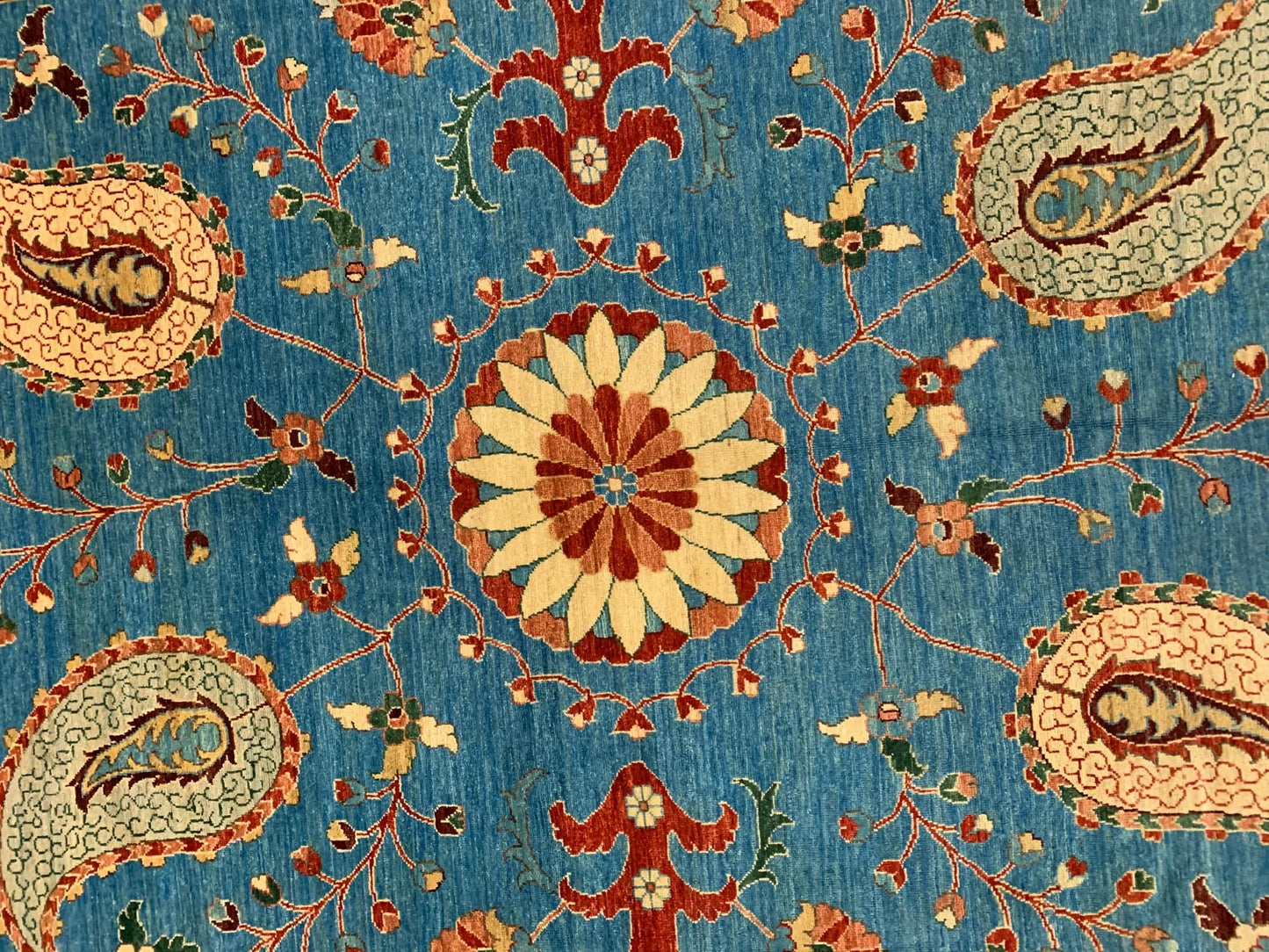 Mint Blue 9X12 Suzani Handmade Wool Rug # 11250