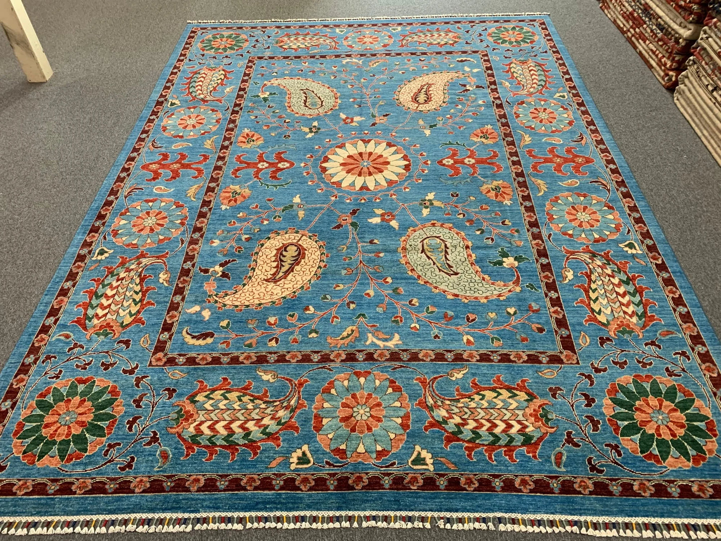 Mint Blue 9X12 Suzani Handmade Wool Rug # 11250