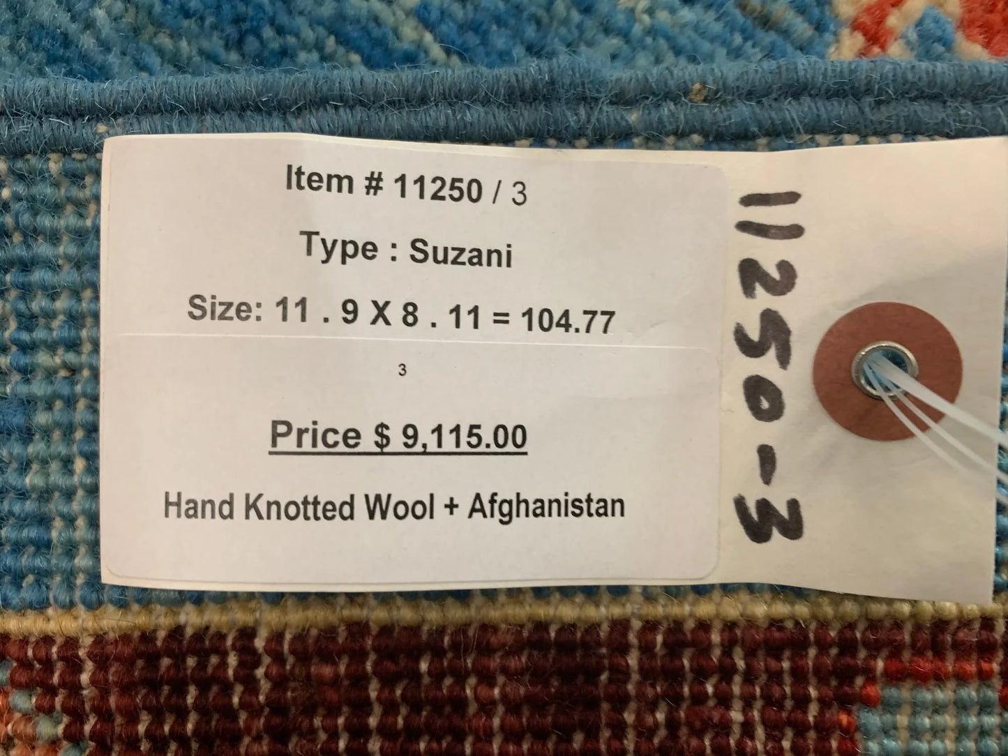 Mint Blue 9X12 Suzani Handmade Wool Rug # 11250