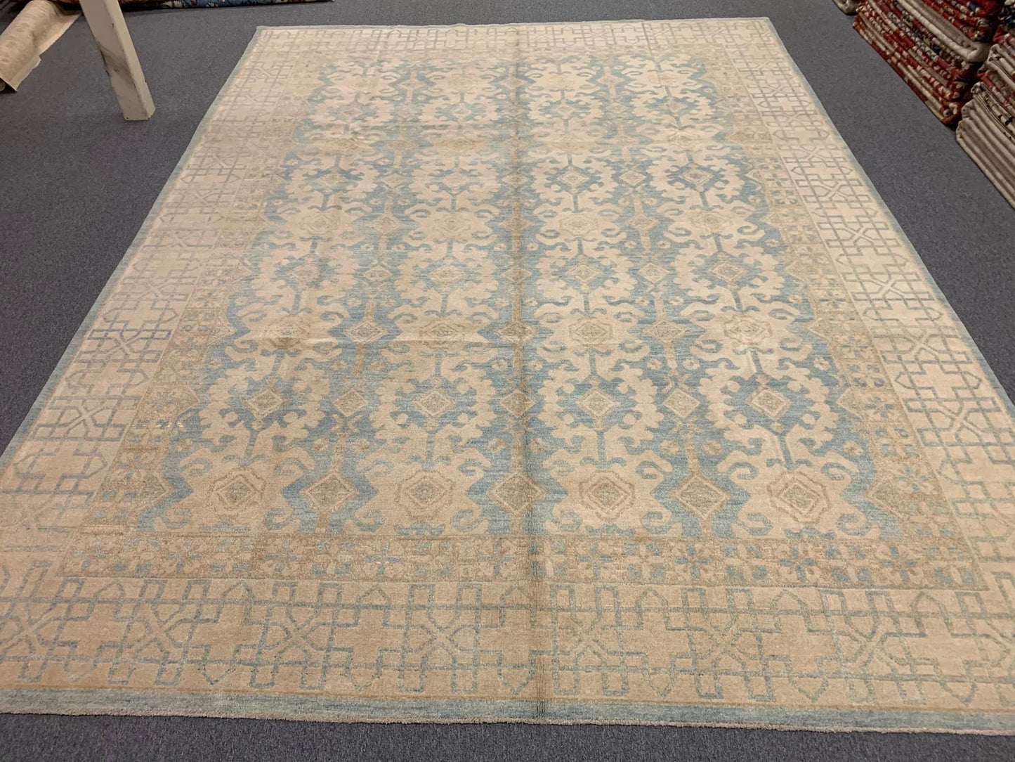 Light Blue Oushak 10X14 Handmade Wool Rug # 10883