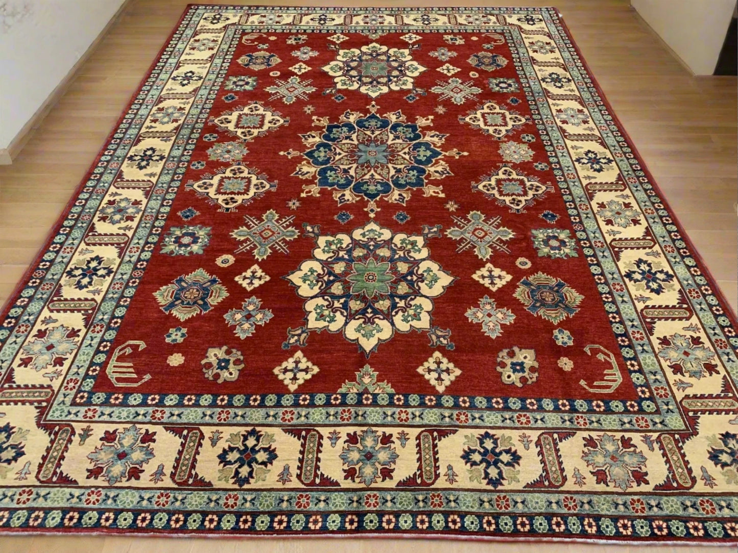 Red/Blue Kazak 10X14 Handmade Wool Rug # 10370