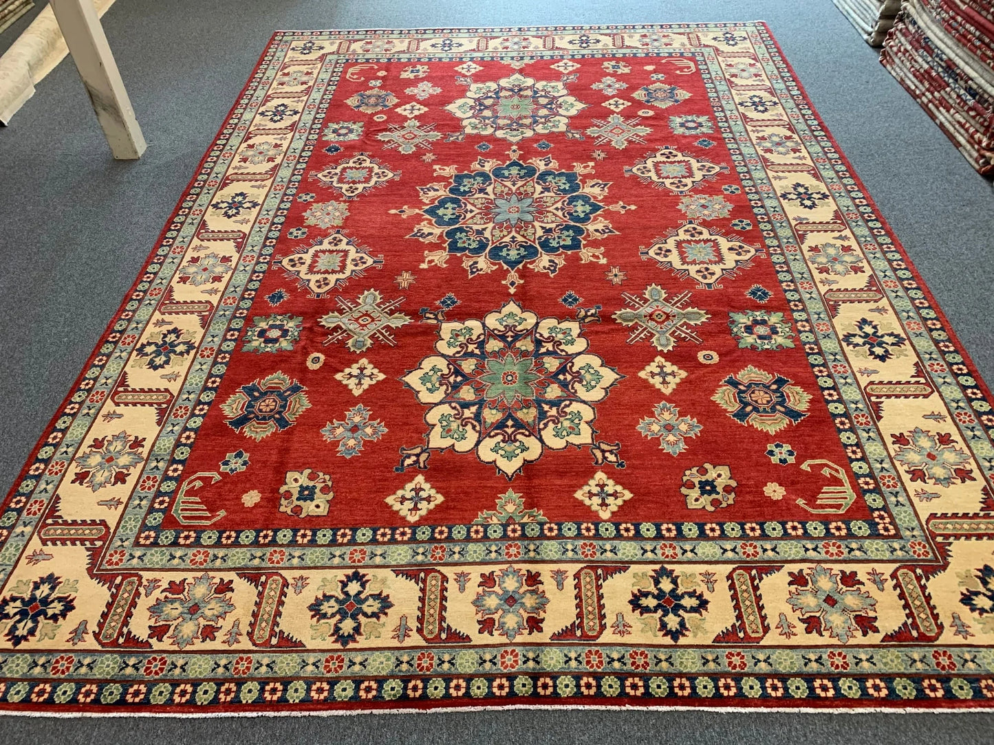 Red/Blue Kazak 10X14 Handmade Wool Rug # 10370