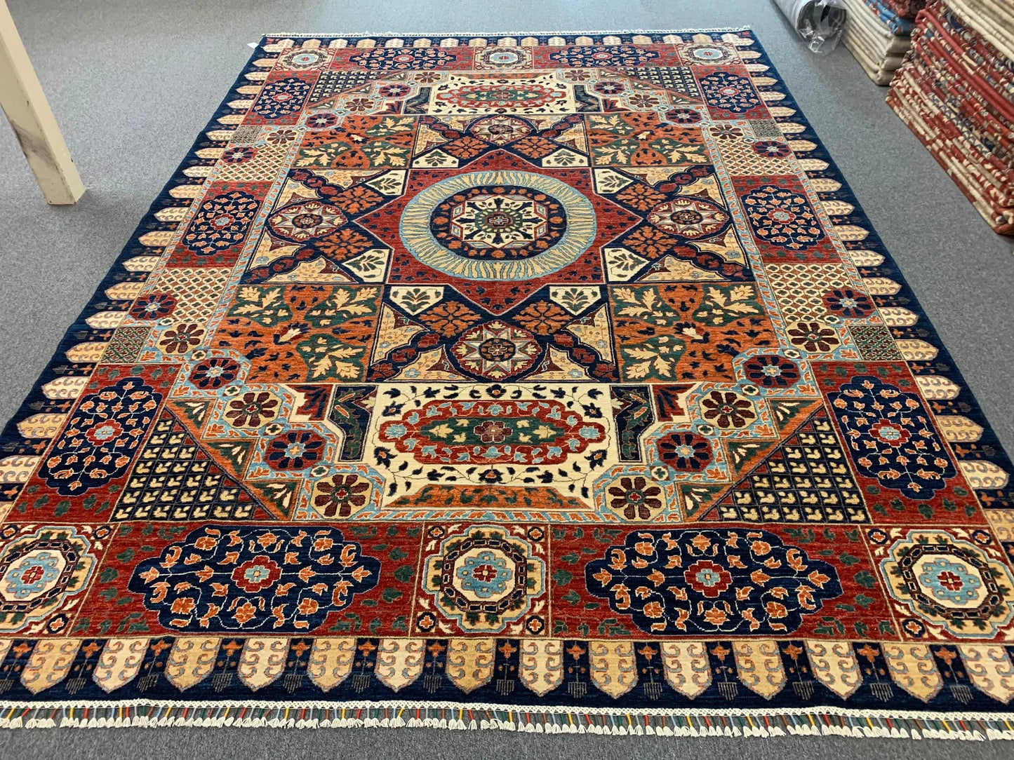 Navy Blue Mamluk 10X14 Handmade Wool Rug # 11359