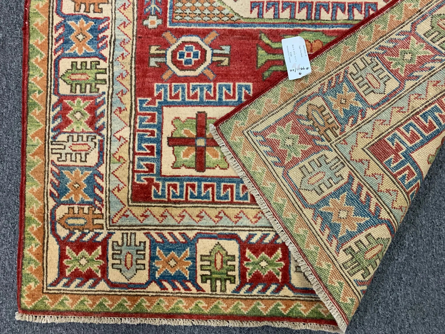 Kazak Geometric Multicolor 4X6 Handmade Wool Rug # 9902