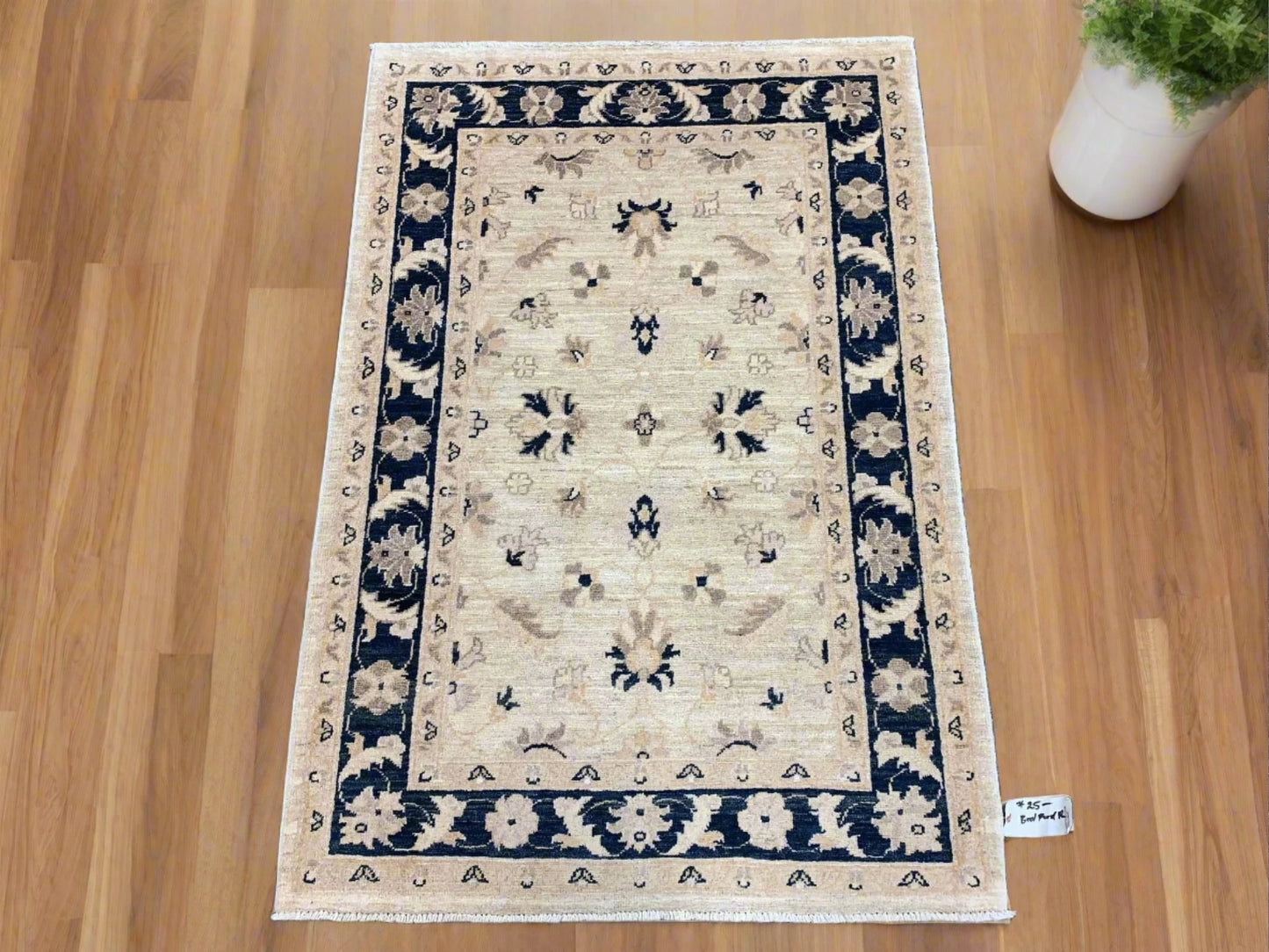 3X5 Oushak Ziegler Navy Blue Border Handmade Wool Rug # 6308