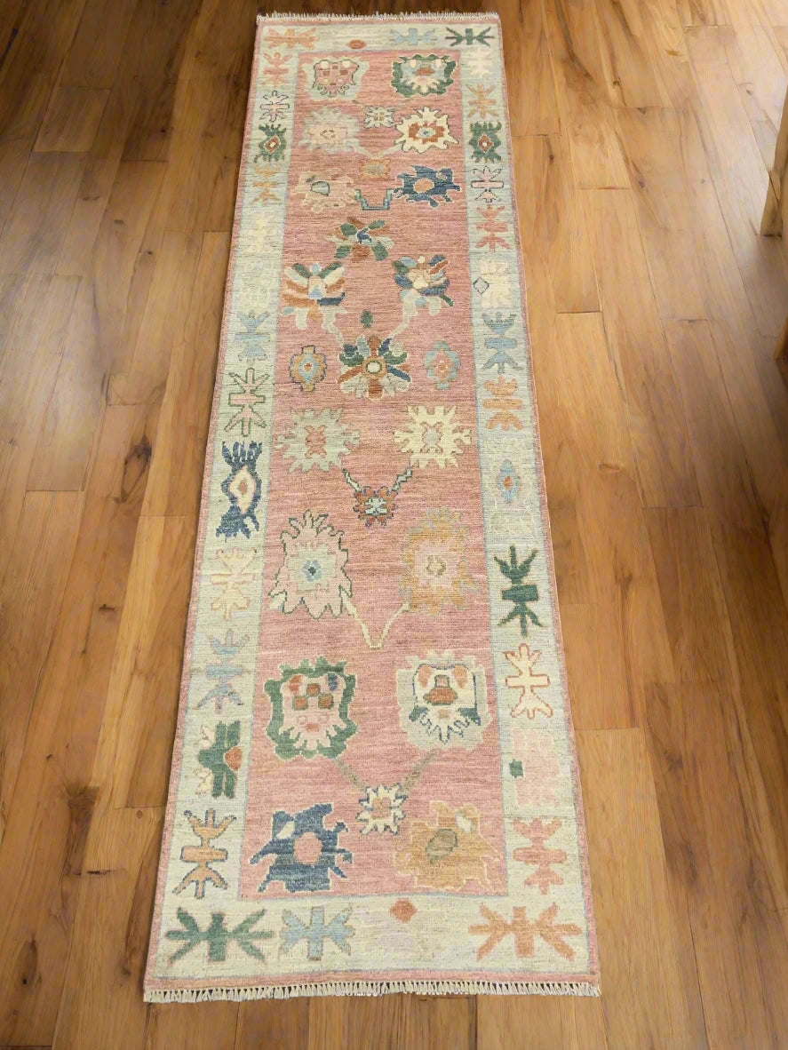 Pink Oushak 2' 7"X9' Handmade Wool Runner # 12241