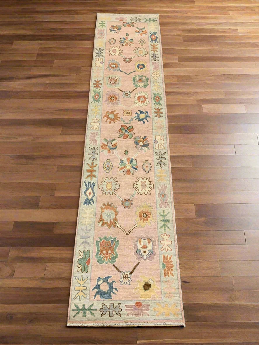 Pink Oushak 2' 9"X12' Handmade Wool Runner # 12239