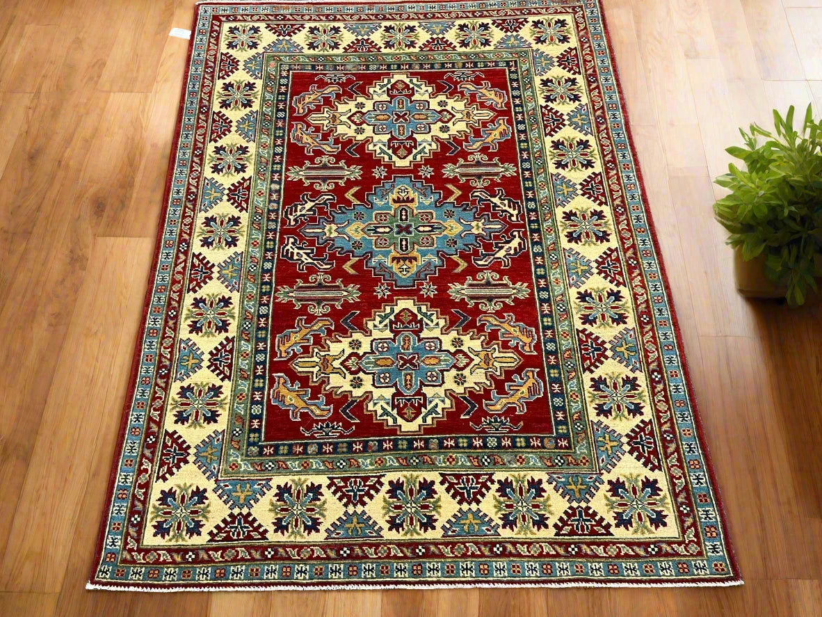 Kazak Red 5X7 Handmade Wool Rug # 12535