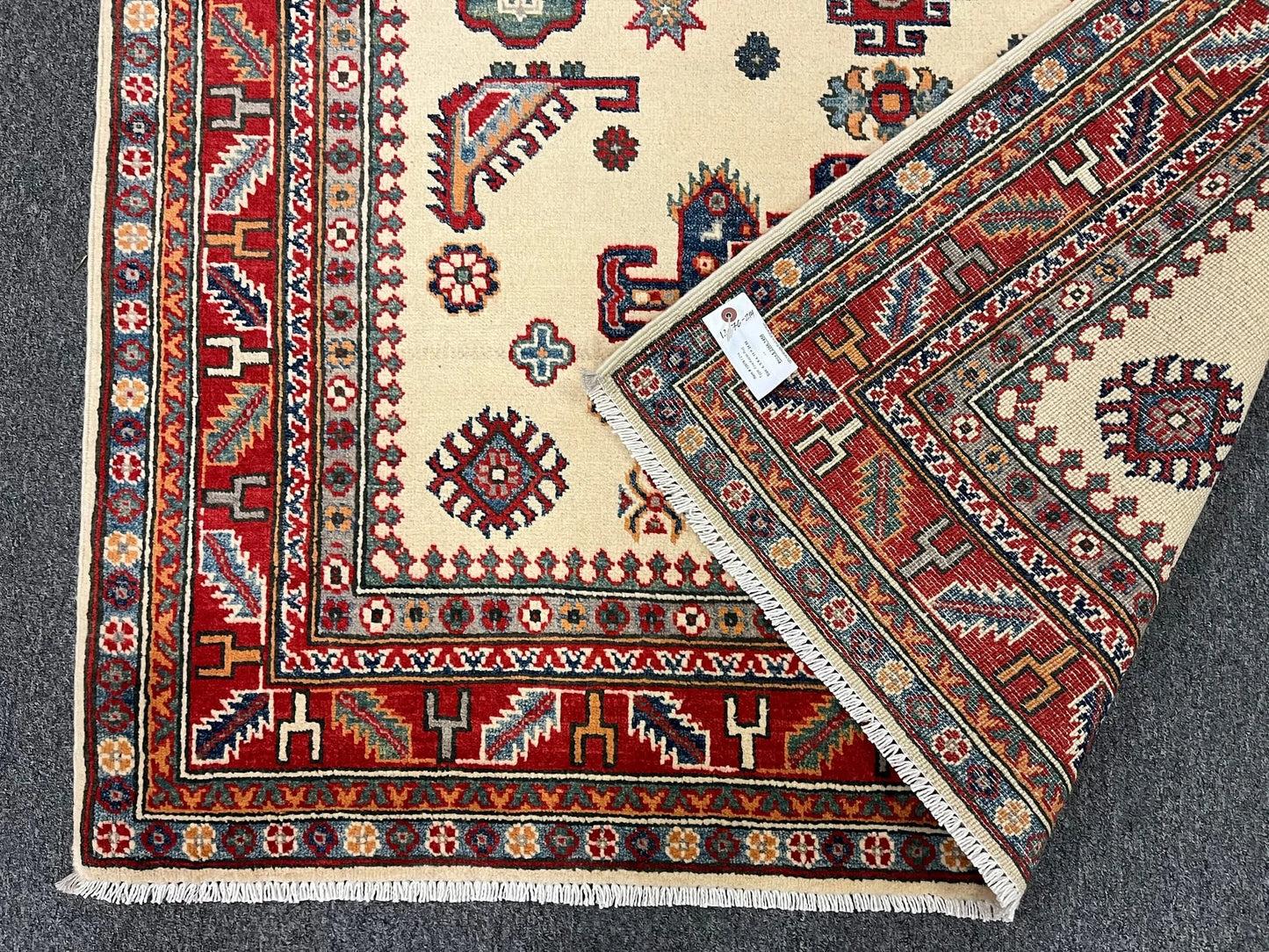 Kazak Ivory/Red 5X7 Handmade Wool Rug # 12676