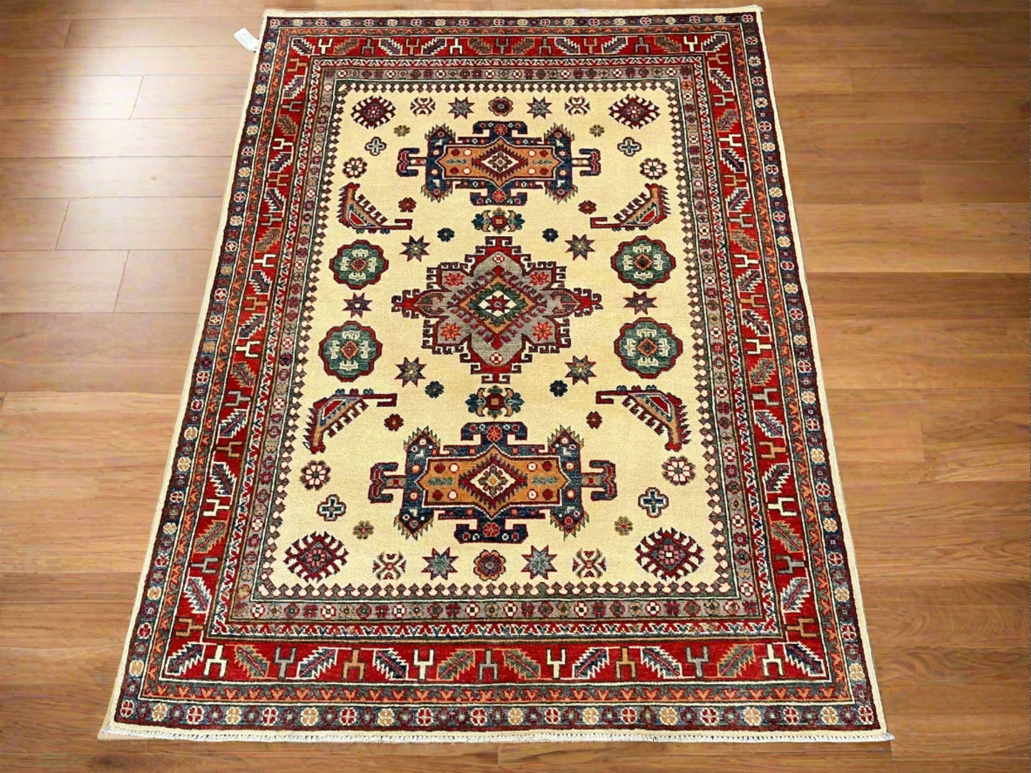 Kazak Ivory/Rest 5X7 Handmade Wool Rug # 12509