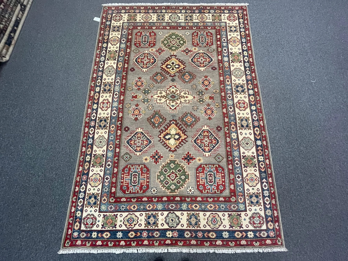Kazak Gray Brown 6X8 Handmade Wool Rug # 12685