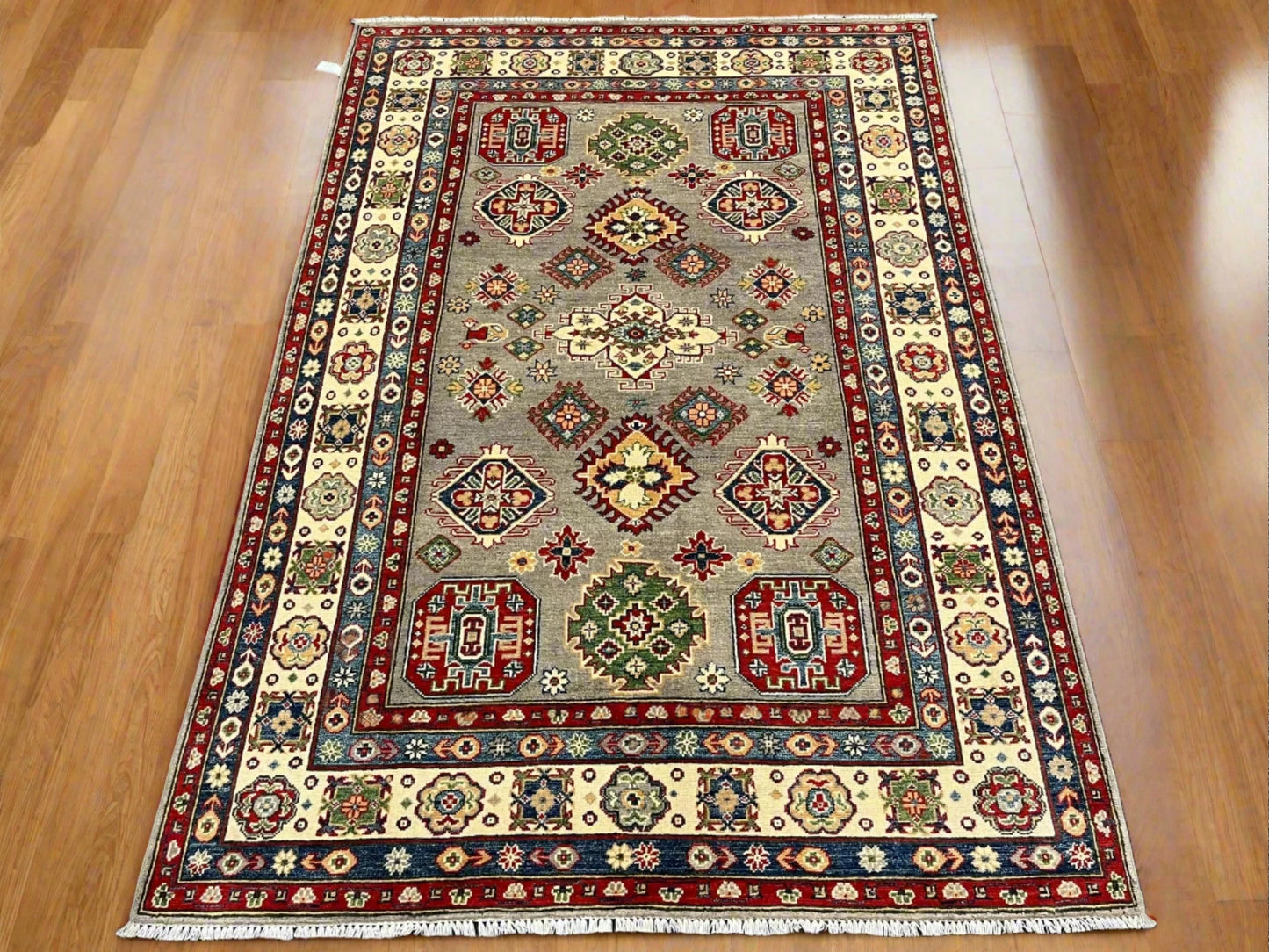 Kazak Gray Brown 6X8 Handmade Wool Rug # 12685