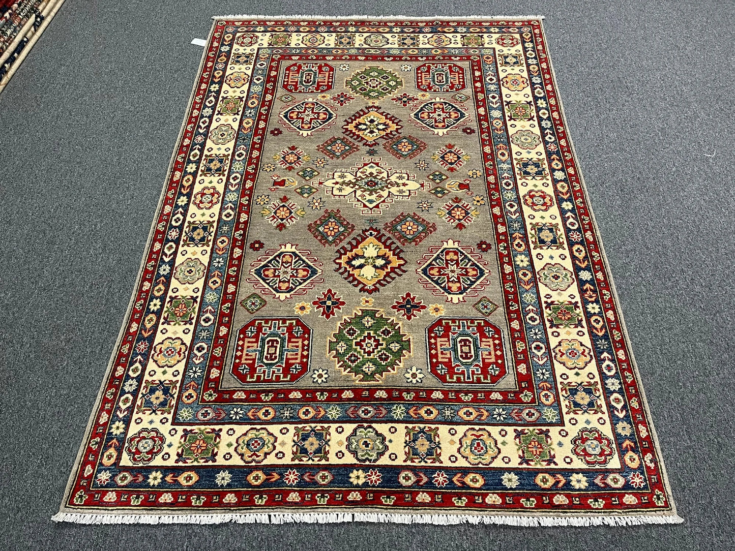 Kazak Gray Brown 6X8 Handmade Wool Rug # 12685