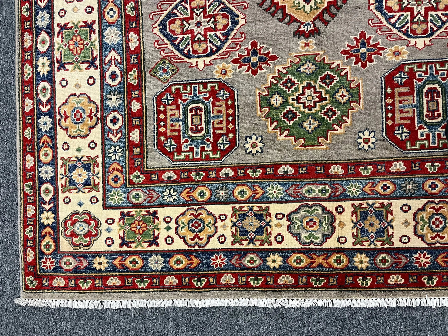 Kazak Gray Brown 6X8 Handmade Wool Rug # 12685