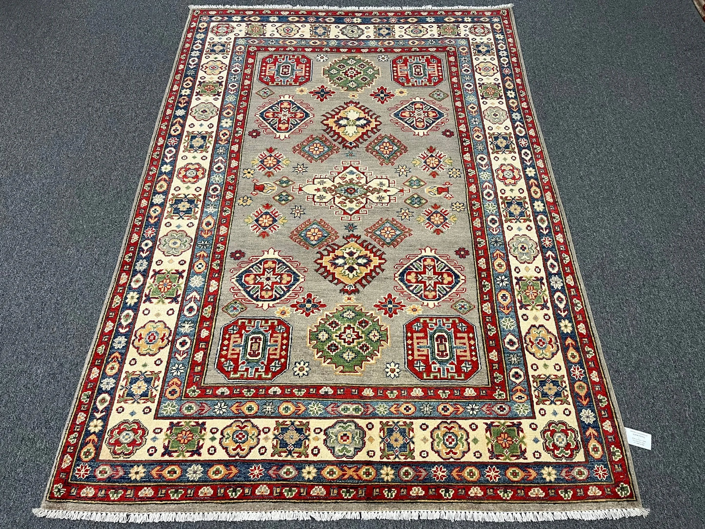 Kazak Gray Brown 6X8 Handmade Wool Rug # 12685