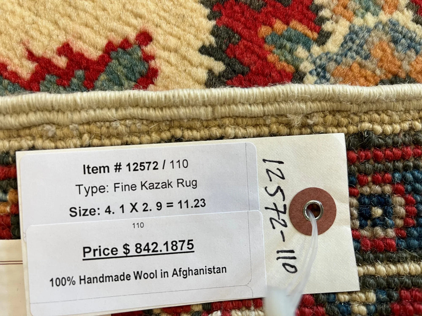 Kazak Beige and Red 3X4 Handmade Wool Rug # 12572