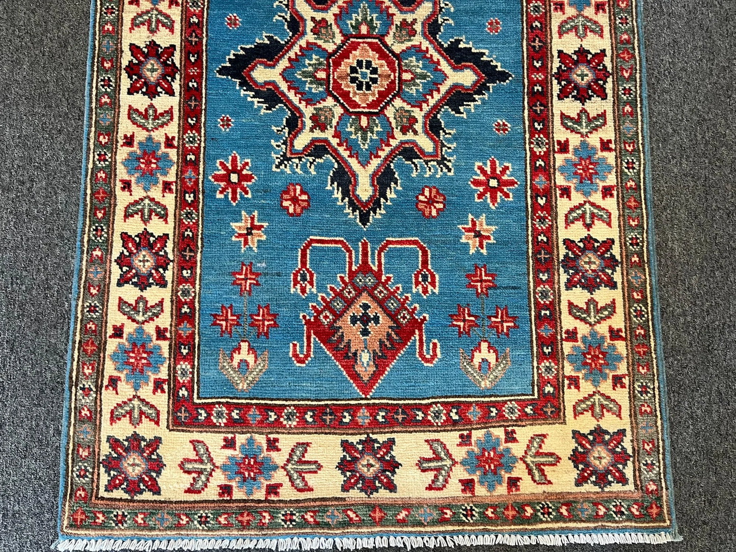 Kazak Tribal Light Blue 3X4 Handmade Wool Rug # 12721