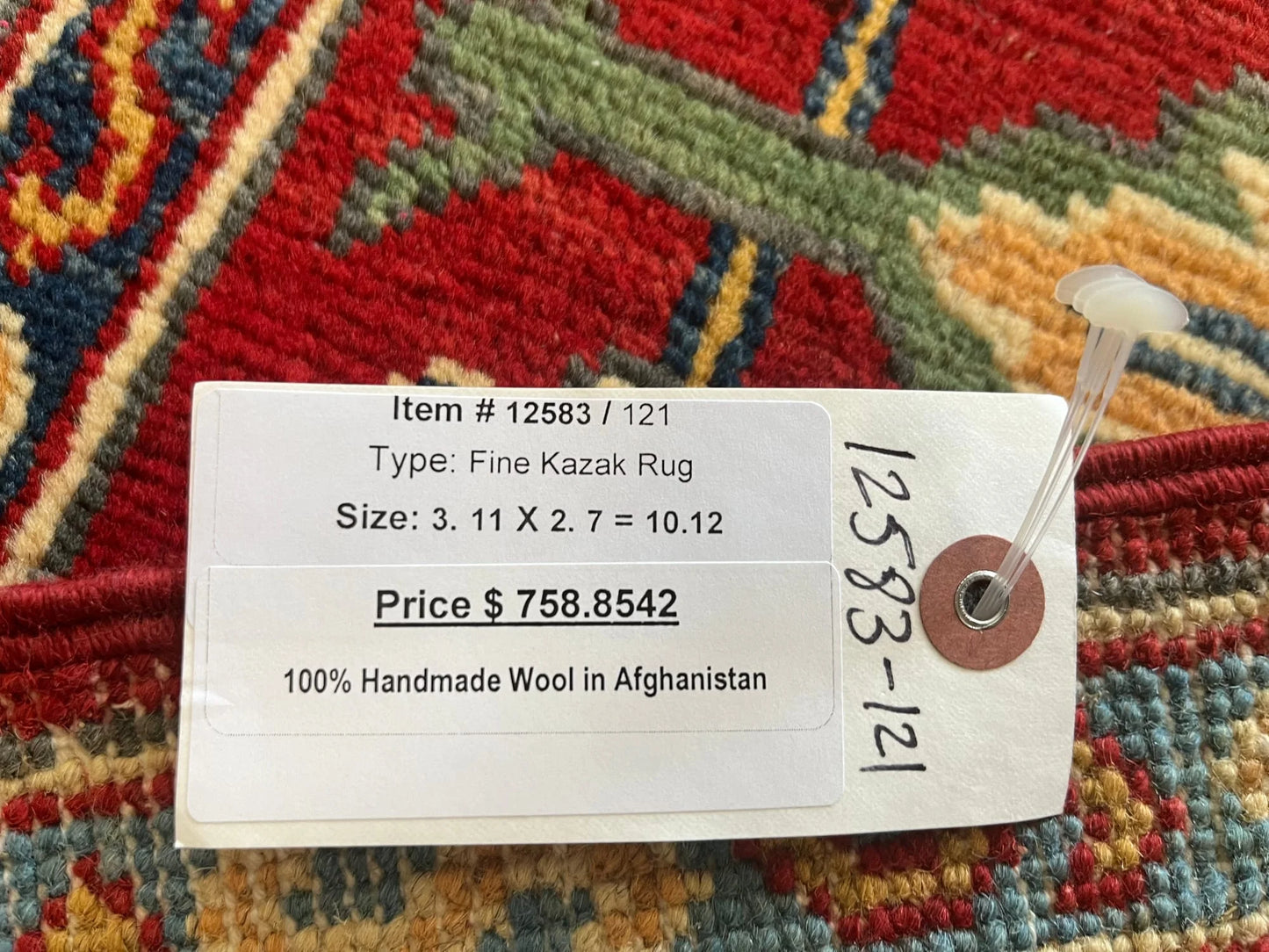 Kazak Red 3X4 Handmade Wool Rug # 12583