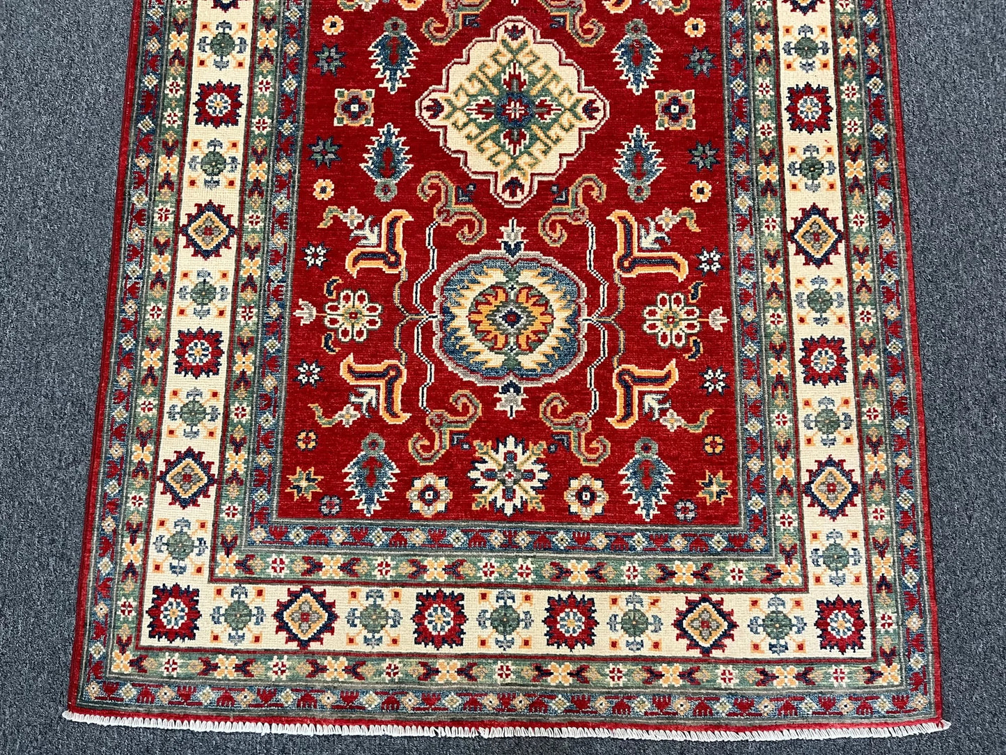 Kazak Geometric 4X6 Handmade Wool Rug # 12538