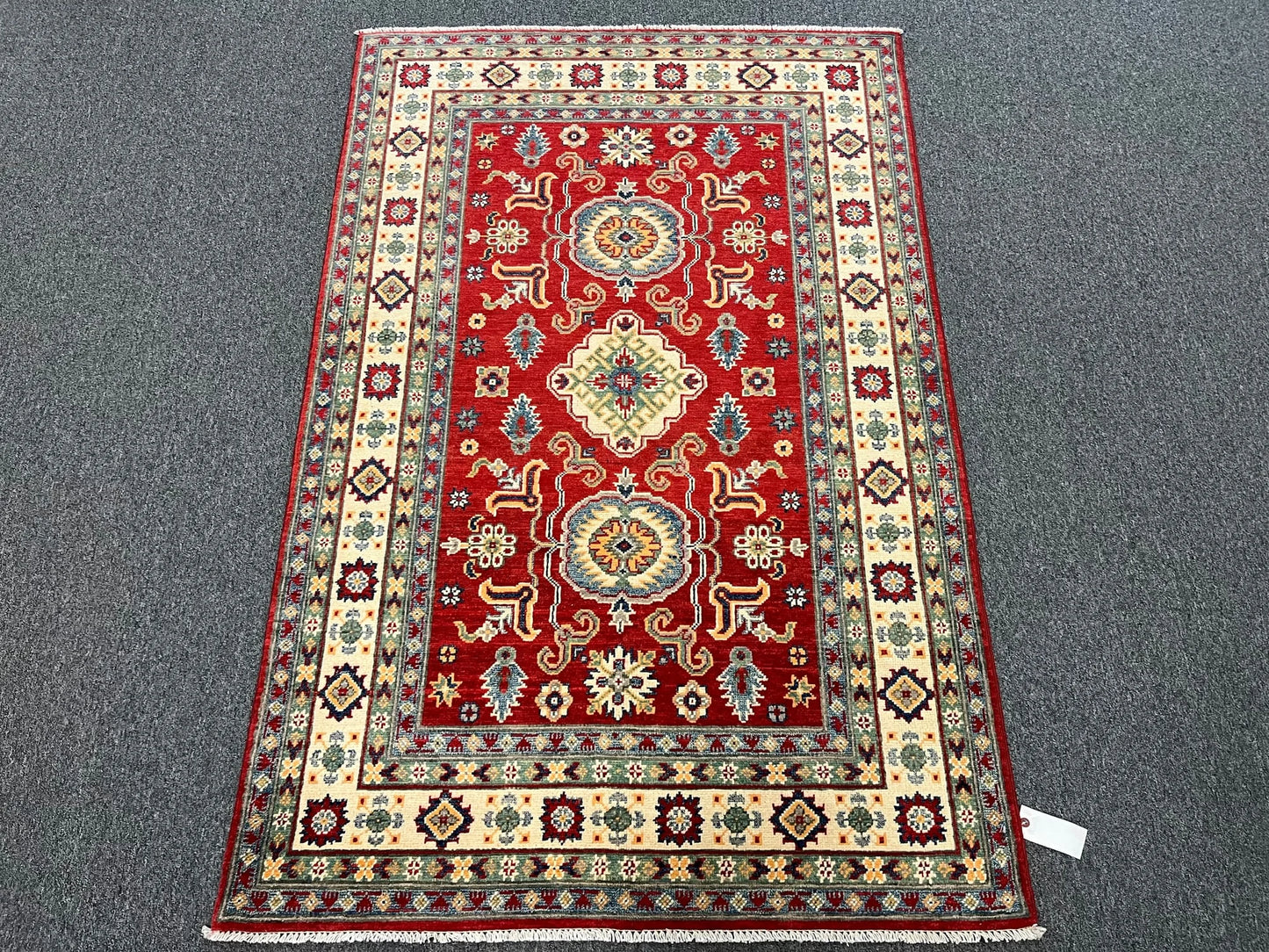 Kazak Geometric 4X6 Handmade Wool Rug # 12538