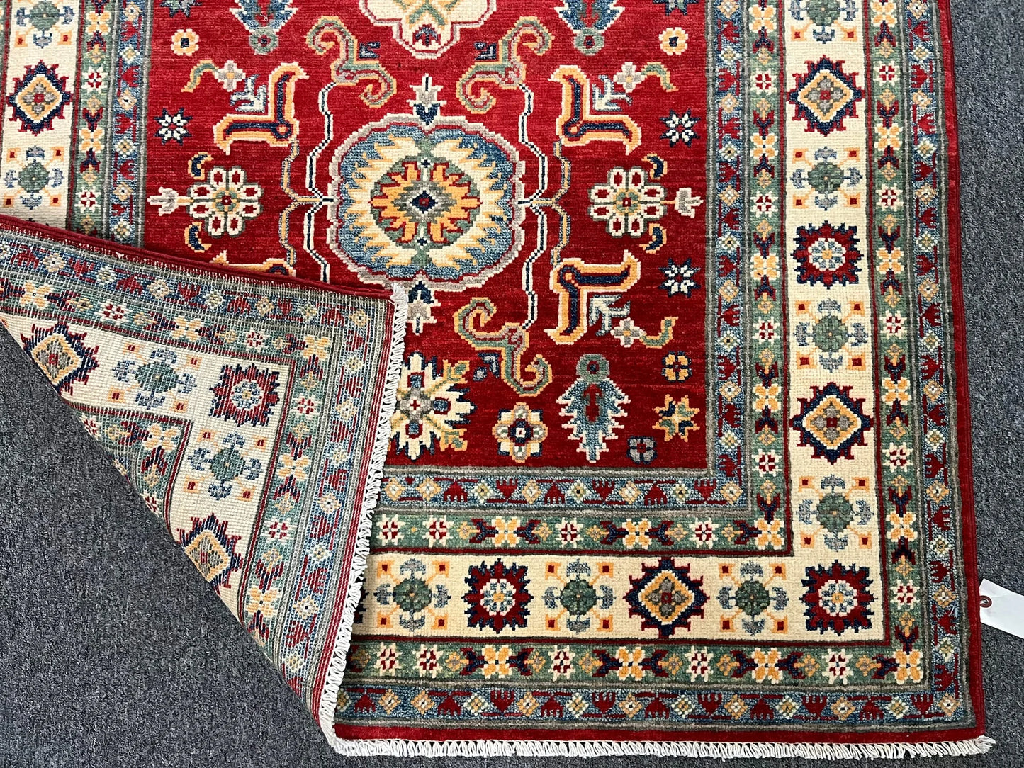 Kazak Geometric 4X6 Handmade Wool Rug # 12538