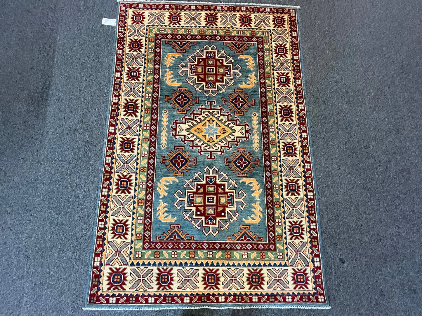 4X6 Light Blue Kazak Handmade Wool Rug # 12521