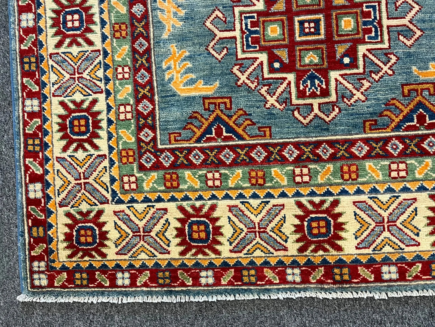 4X6 Light Blue Kazak Handmade Wool Rug # 12521