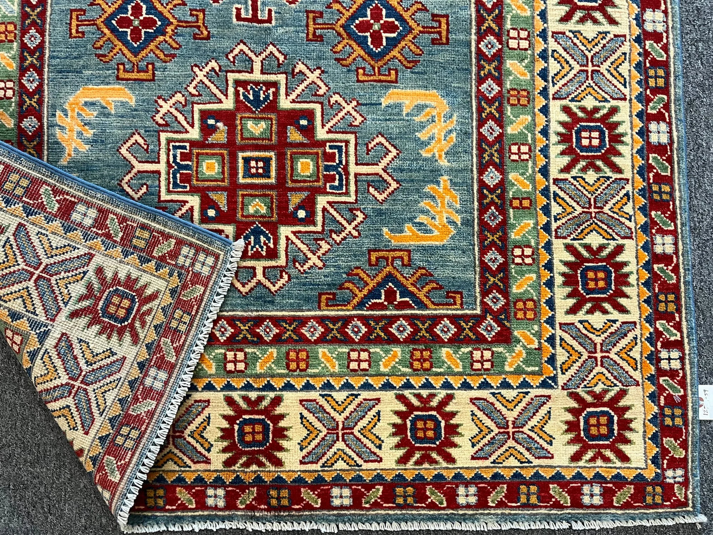 4X6 Light Blue Kazak Handmade Wool Rug # 12521