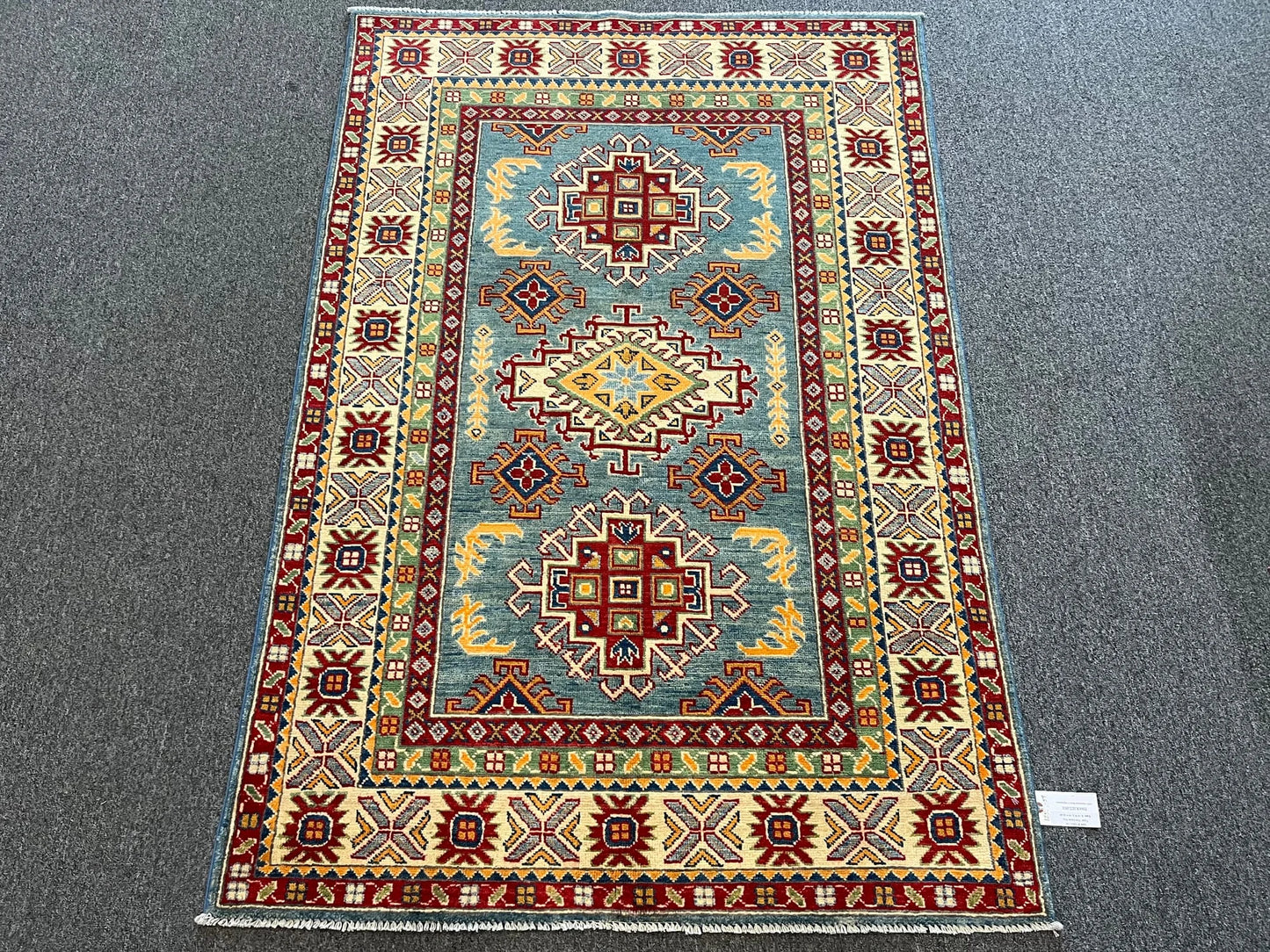 4X6 Light Blue Kazak Handmade Wool Rug # 12521