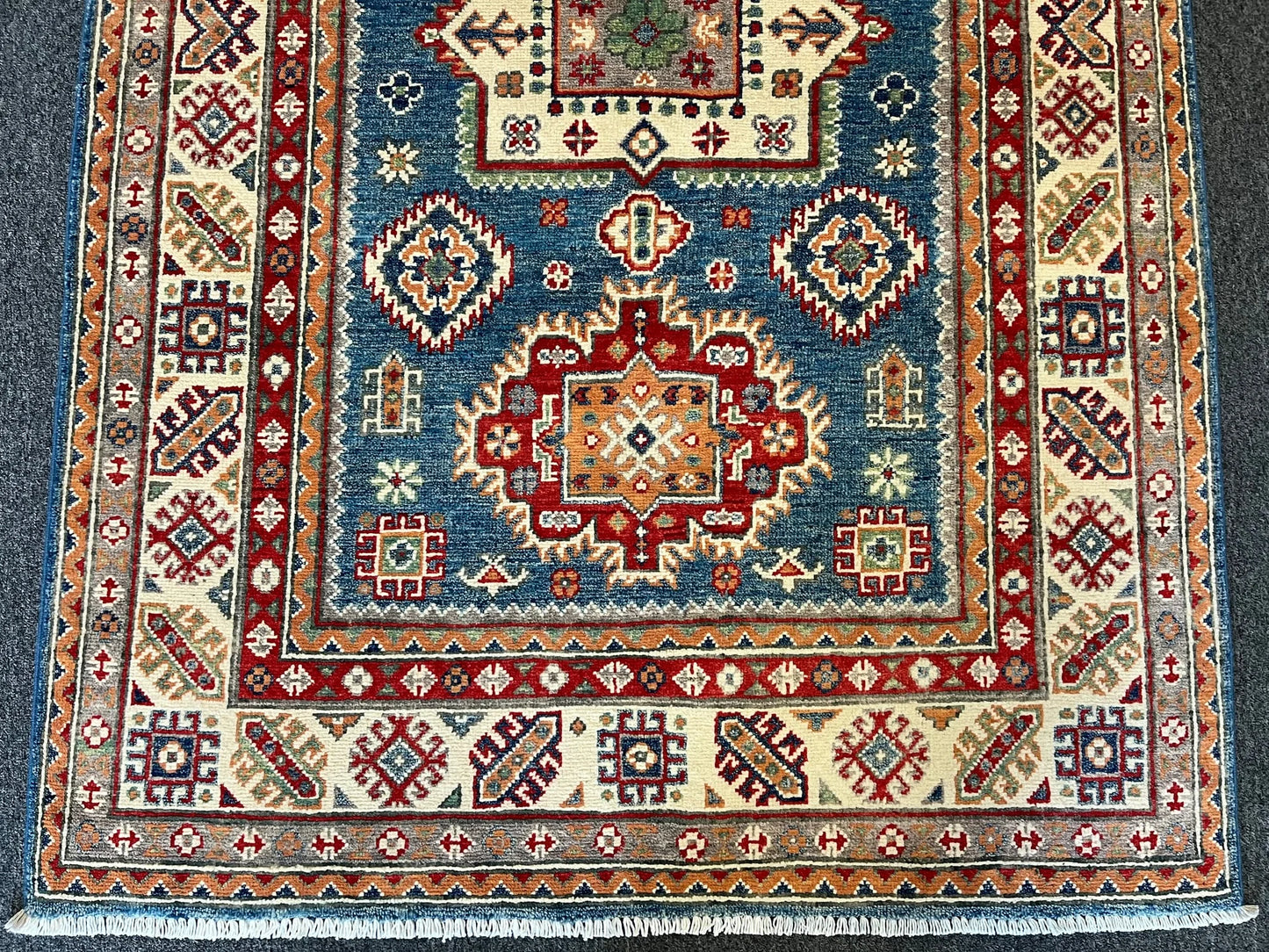 Kazak Geometric Light Blue 4X6 Handmade Wool Rug # 12668